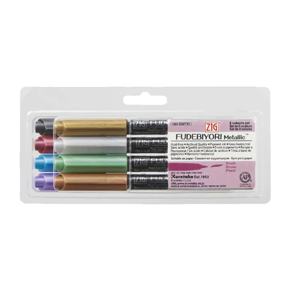 Zig Fudebiyori Metallic Brush Marker 8 Set Assorted