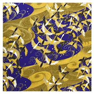 Yuzen Chiyogami - Gold Cranes on Blue Background 31.5" x 21.5"