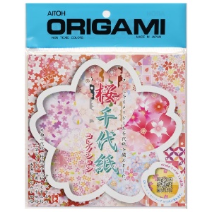 Chiyogami Yuzen Origami Paper - PURPLE CHERRY BLOSSOMS - 4 Sheet Pack - 6 x  6 Inch