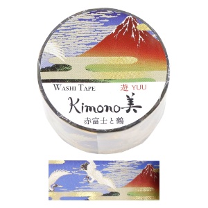 Kamiiso Kimono Beauty Washi Tape 1" Red Fuji & Cranes