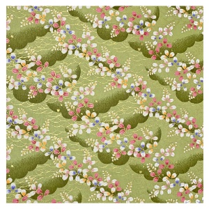 Aitoh Yuzenchi White & Pink Flower Paper 25"x18.75" Light Green