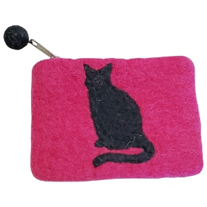 Aitoh Nepali Cat Felted Pouch 4"x6" Burgundy