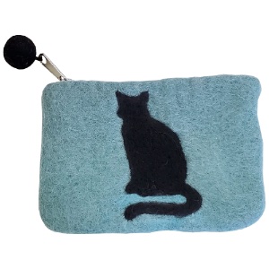 Aitoh Nepali Cat Felted Pouch 4"x6" Turquoise