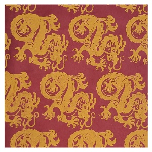 Aitoh Lokta Printed Dragon Paper 19.5"x29.5" Yellow on Red