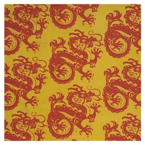 Aitoh Lokta Printed Dragon Paper 19.5"x29.5" Red/Yellow