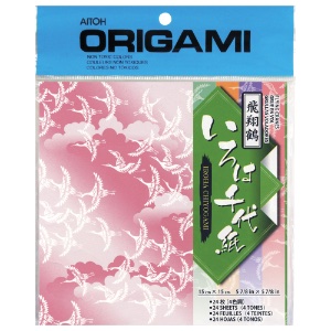 Aitoh Iroha Chiyogami Origami Paper 24 Sheets 5-7/8"x5-7/8" Flying Cranes