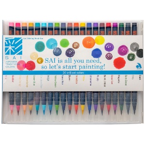 Akashiya SAI Coloring Brush Pen 20 Set Brilliant Colors