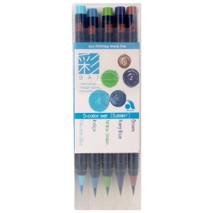 Akashiya SAI Coloring Brush Pen 5 Set Summer
