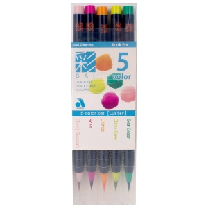 Akashiya SAI Coloring Brush Pen 5 Set Luster