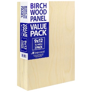 Ampersand Value Pack Birch Wood Panel 7/8" Profile 3 Pack 9"x12"