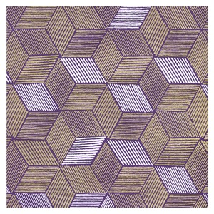 Black Indian Screenprint Cubism Paper 22"x30" Gold/White on Purple