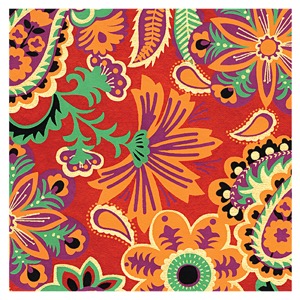 Black Ink Indian Floral & Paisley Paper 22"x30" Multicolor/Crimson