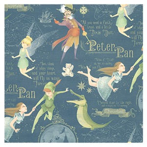 Black Ink Italian Florentine Paper 27"x36" Peter Pan in Neverland