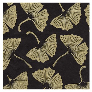 Black Ink Gingko Leaves Lokta Paper 20"x30" Gold On Black