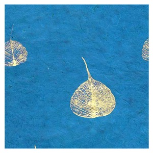 Black Ink Gold Bodhi Leaves Lokta Paper 20"x30" Blue