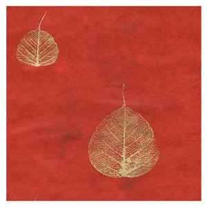 Black Ink Gold Bodhi Leaves Lokta Paper 20"x30" Red