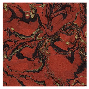 Black Ink Marbled Lokta Paper 20"x30" Gold/Black On Red