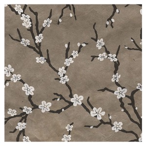 Black Ink Screentprinted Cherry Blossom Lokta 19.75"x30" Taupe