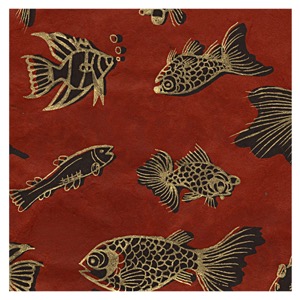 Black Ink Screenprinted Red Sea Lokta Paper 20"x30" Gold/Red/Black