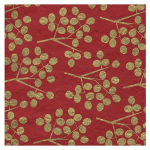 Black Ink Screenprinted Olive Branch Lokta Paper 20"x30" Gold/Red