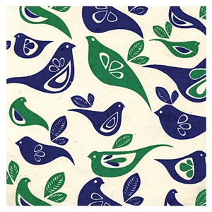 Black Ink Screenprinted Partridge Lokta Paper 20"x30" Green/Blue