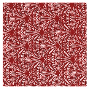 Black Ink Screenprinted Feather Dusters Lokta Paper 22"x30" White on Red