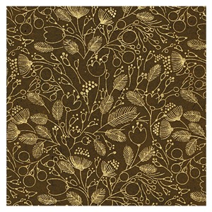 Black Ink Screenprinted Floral Berry Lokta Paper 20"x30" Espresso/Gold