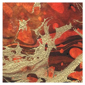 Black Ink Marbled Volcano Momi Paper 24"x36" Red/Orange/Black/Gold