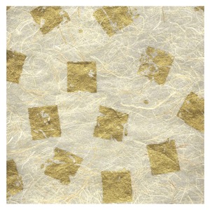 Black Ink Natural Abaca Metallic Abstract Paper 25"x37" Gold/Natural