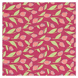 Black Ink Screenprinted Tiny Tulips Unryu Paper 25"x37" Pink/Green/Silver