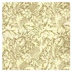 Black Ink Screenprinted Ribbon & Leaves Unryu Paper 25"x37" Gold/Cream