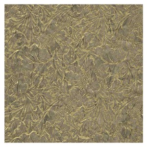 Black Ink Screenprinted Ribbon & Leaves Unryu Paper 25"x37" Gold/Mocha