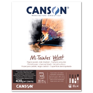 Canson Mi-Teintes Velvet Pastel Paper Pad 12 Sheets 12"x16" Charcoal Black