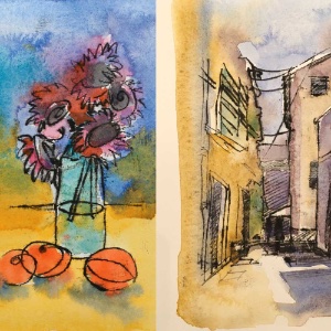 Watercolor with Oil Resist, after Paul Klee, with Pamme Turner 3/8