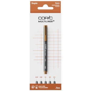 Copic Multiliner+ Plus Pigment Ink Pen 5 Set Sepia
