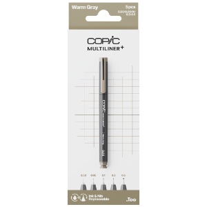Copic Multiliner+ Plus Pigment Ink Pen 5 Set Warm Gray