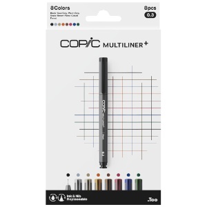 Copic Multiliner+ Plus Pigment Ink 0.3mm Pen 8 Set Colors