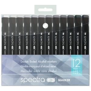 Chartpak Spectra AD Twin Tip Alcohol Marker 12 Set Cool Gray