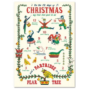 Cavallini Vintage Holiday Poster Paper 20"x28" 12 Days Of Christmas