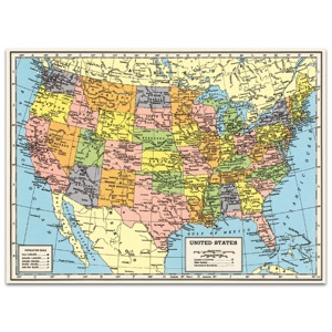 Cavallini Vintage Poster 20"x28" United States Map