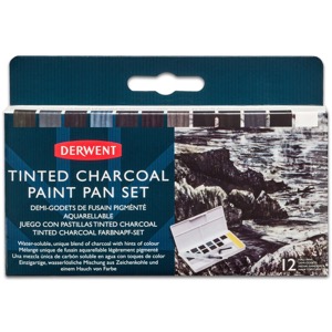 Derwent Watercolour Paint Pan 12 Set Tinted Charcoal