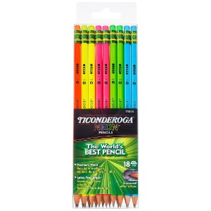Ticonderoga Wood-Cased Pre-Sharpened HB Pencil 18 Pack Neon