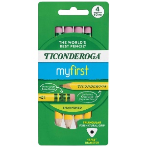 Ticonderoga MyFirst Short Triangular HB Pencil 4 Pack Yellow