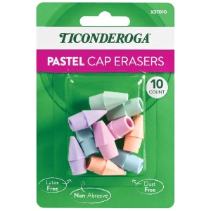Ticonderoga Pencil Cap Eraser 10 Pack Assorted Pastels