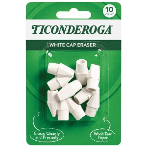 Ticonderoga Pencil Cap Eraser 10 Pack White
