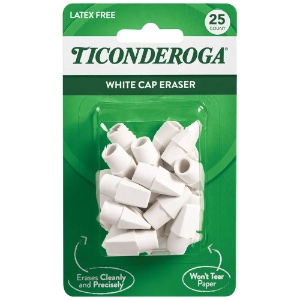 Ticonderoga Pencil Cap Eraser 25 Pack White
