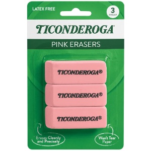 Ticonderoga Wedge Eraser 3 Pack Pink