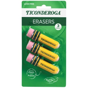 Ticonderoga Pencil Shaped Eraser 3 Pack Yellow