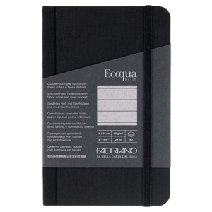 Fabriano Ecoqua Plus Fabric-Bound Lined Notebook 3.5"x5.5" Black