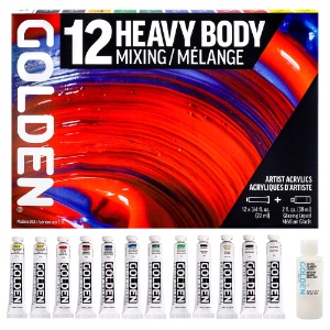 Golden Acrylics Heavy Body 12 + Medium Set Mixing